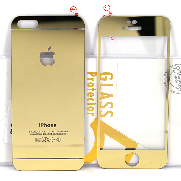 Стекло — рамка на две стороны телефона (золото) для iPhone 5/6